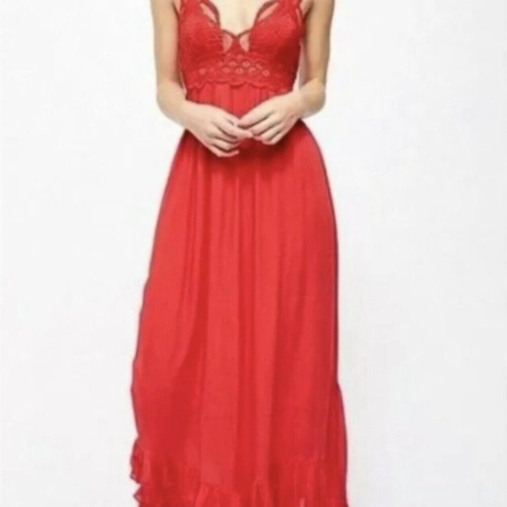 Free People Slip Dress Women Size XL Bright Red Adella Boho EUC - Picture 4 of 8
